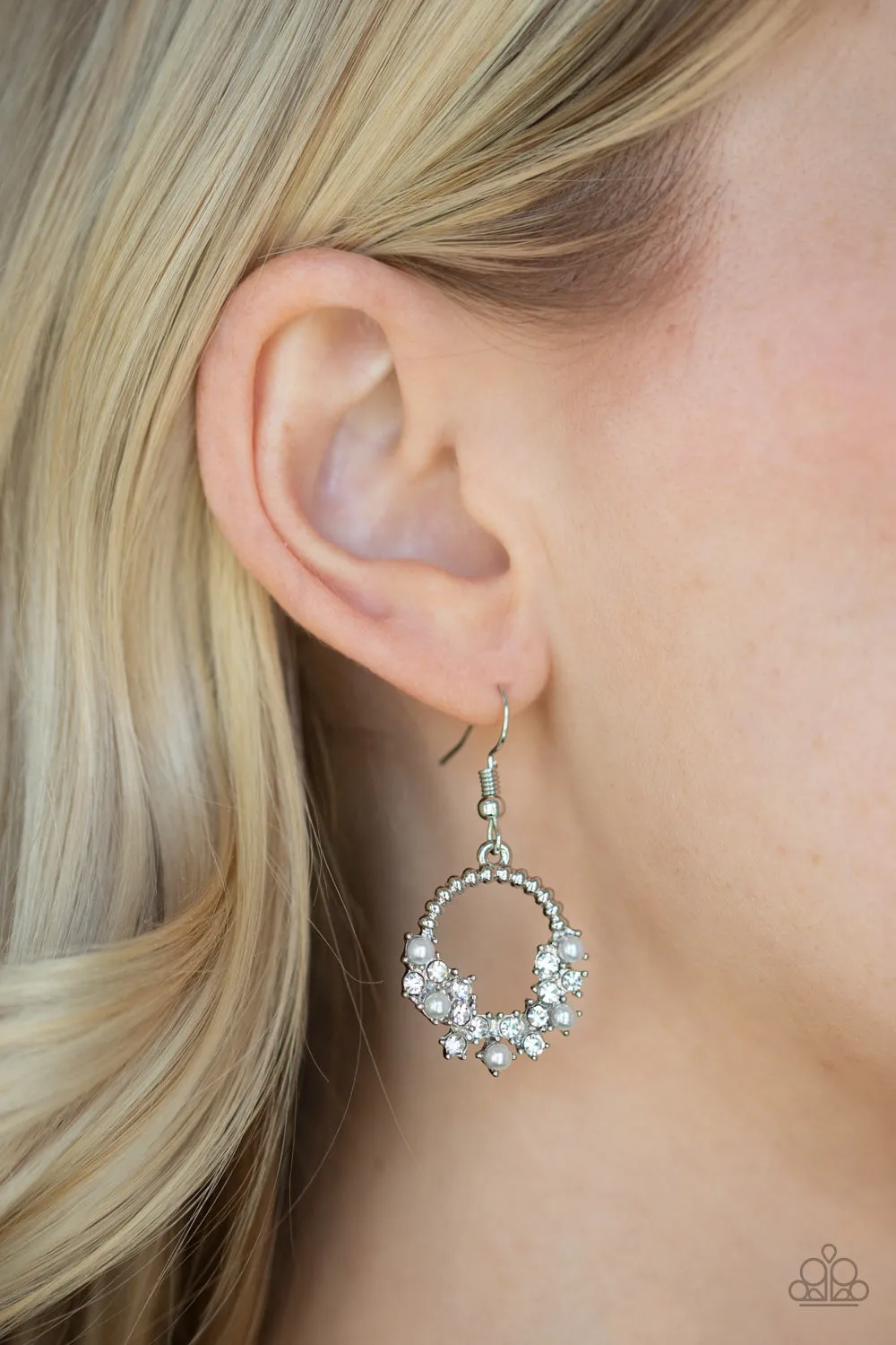 Paparazzi Refined Razzle White Fishhook Earrings