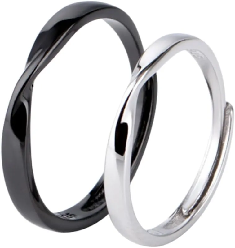 PartyKindom Adjustable S925 Sterling Silver Couple Rings Women Men Engagement Set Perfect for Wedding Anniversary