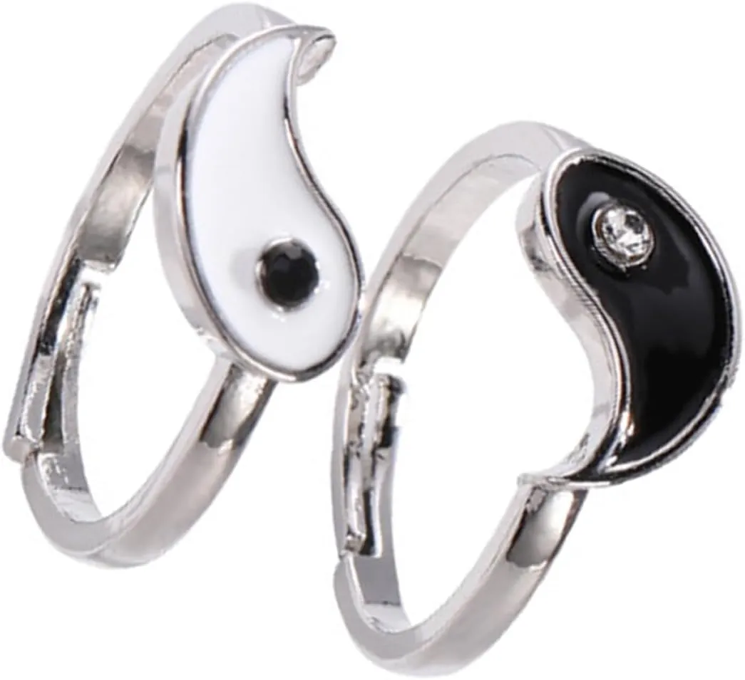 PartyKindom Chinese Aesthetic Tai Chi Bagua Ring Set 2pcs Open Adjustable Ring Matching Couples Jewelry for Women