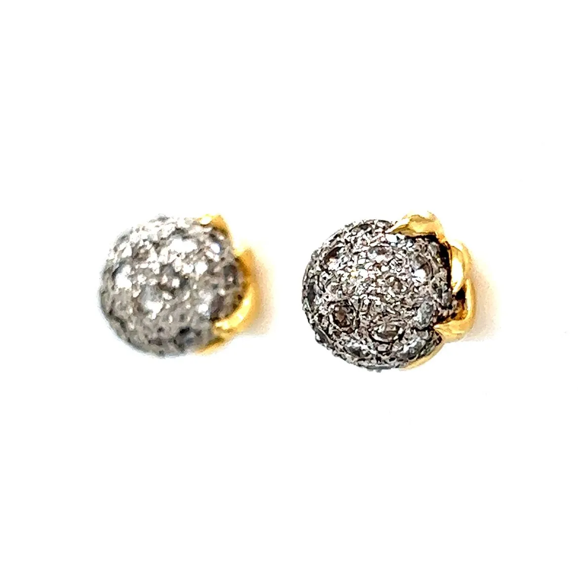 Pave Diamond Ball Stud Earrings in 18k Gold & Platinum