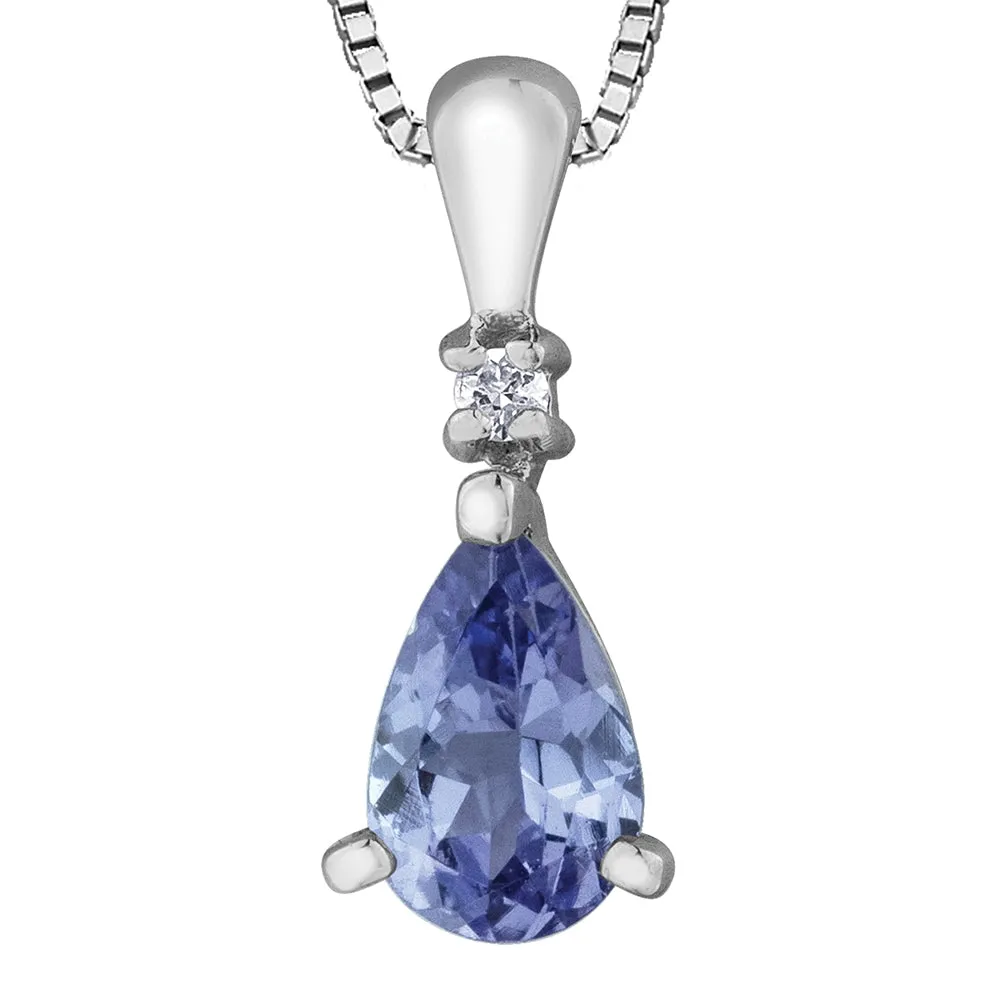 Pear Shaped Tanzanite and Diamond Pendant