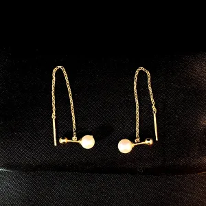 Pearl and Ball Threader Earrings (Pure Silver)