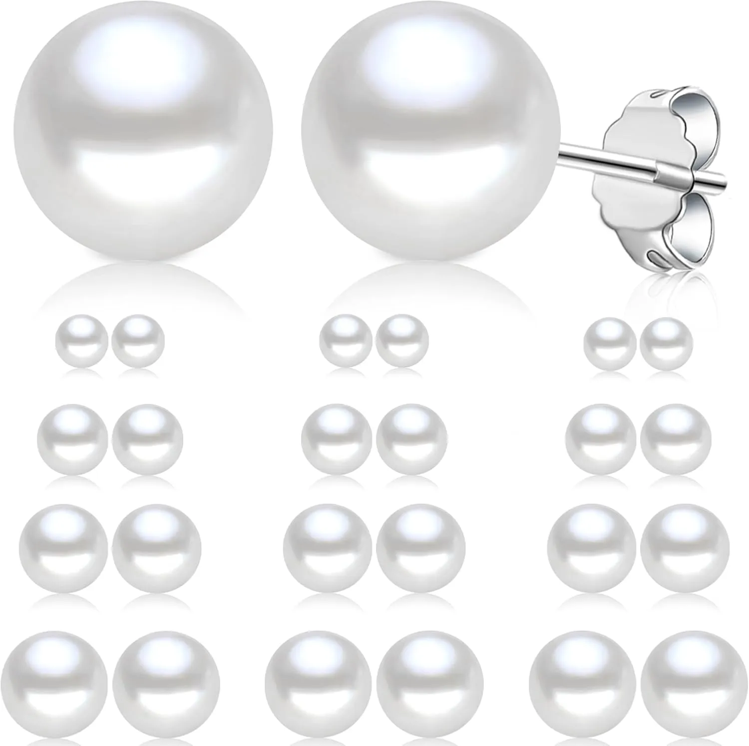 Pearl Earrings Studs Set for Women, 12 PairsWhite Composite Round Ball Beads Pearl Stud Earrings Set for Wedding Christmas and Birthday