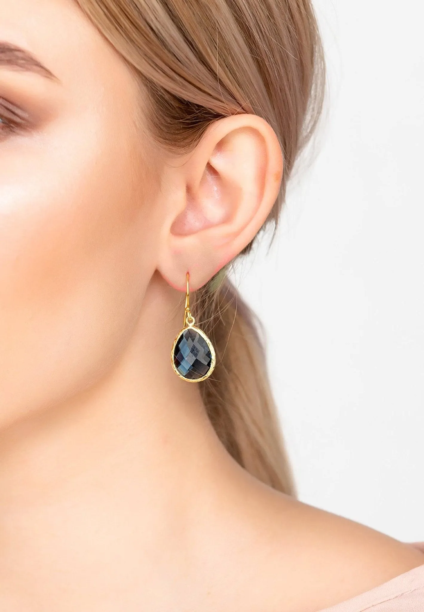 Petite Drop Earrings Dipped in Gold with Sapphire