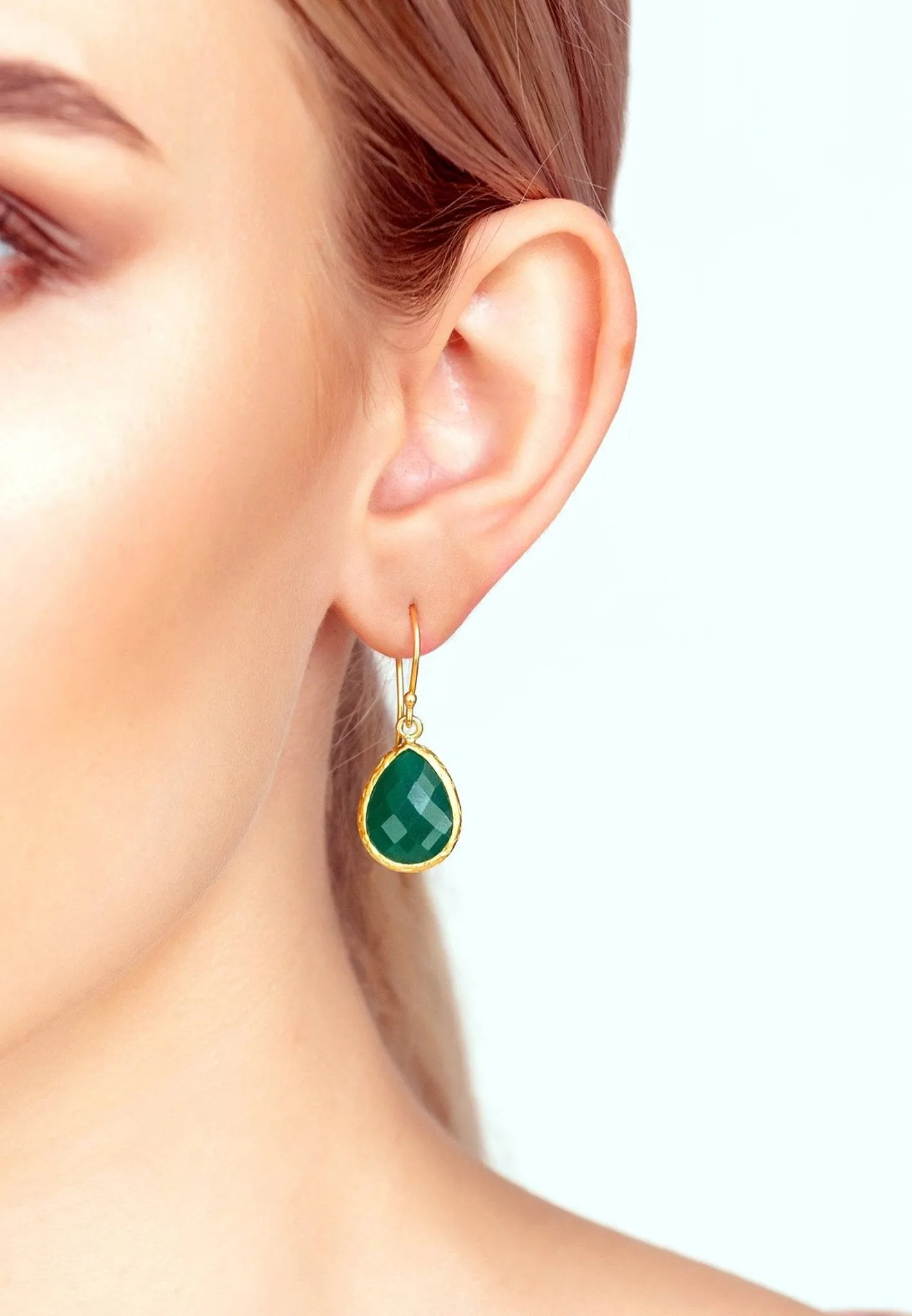 Petite Drop Earrings in Gold with Green Onyx