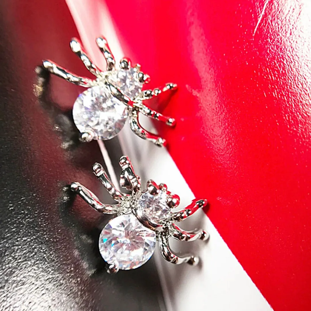 Petite Shimmering CZ Stud Spider Earrings