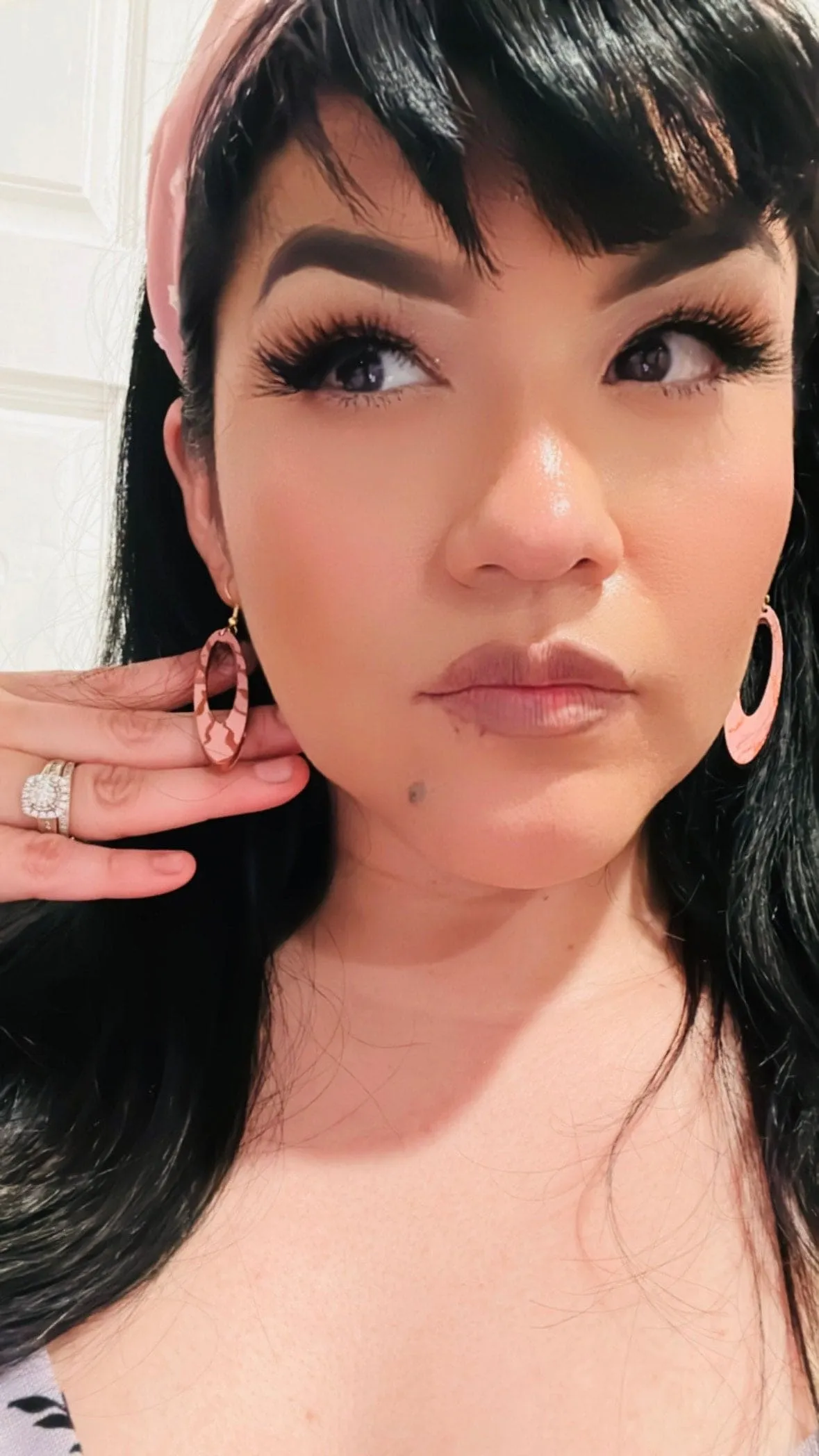 Pink and Copper Hand Painted Earrings