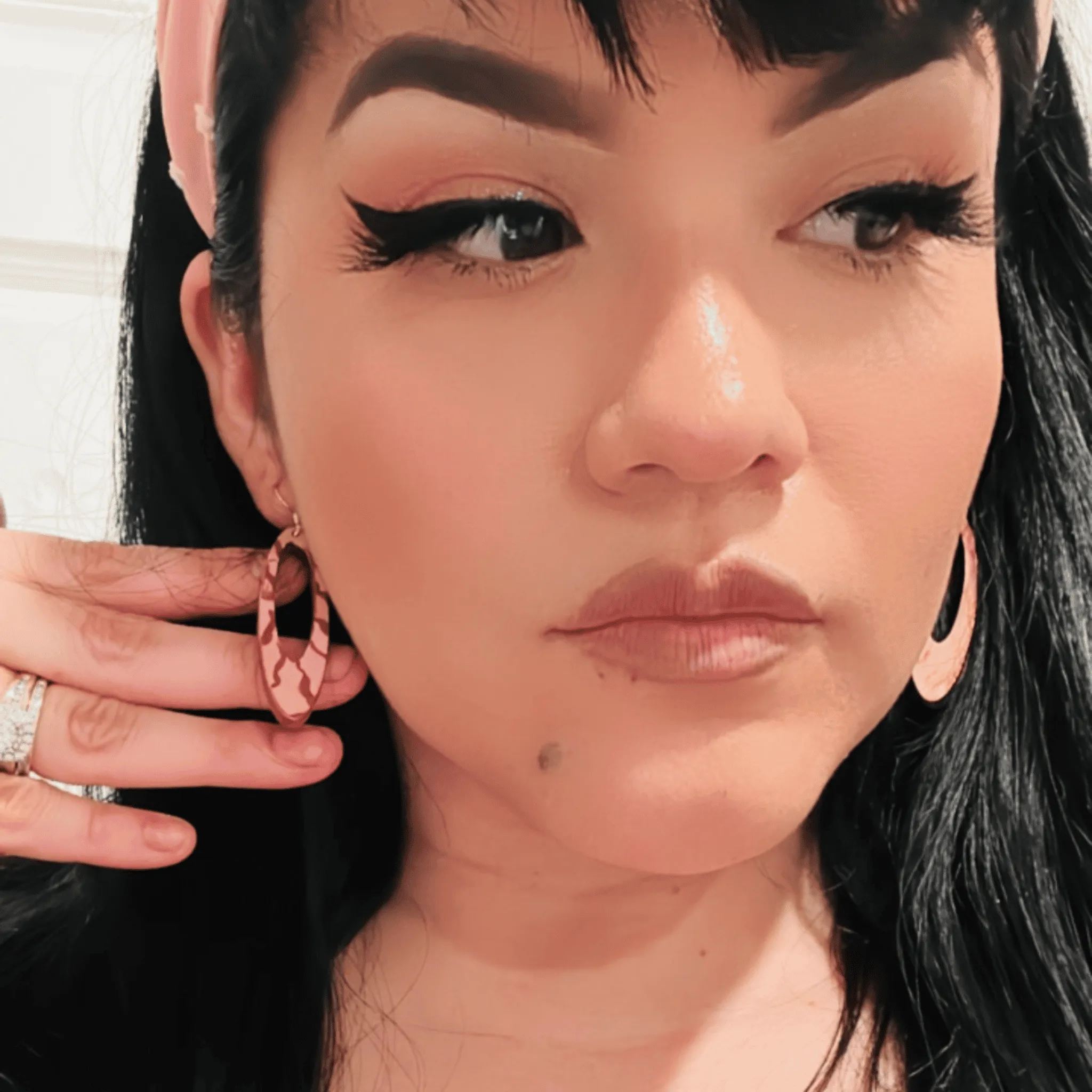 Pink and Copper Hand Painted Earrings