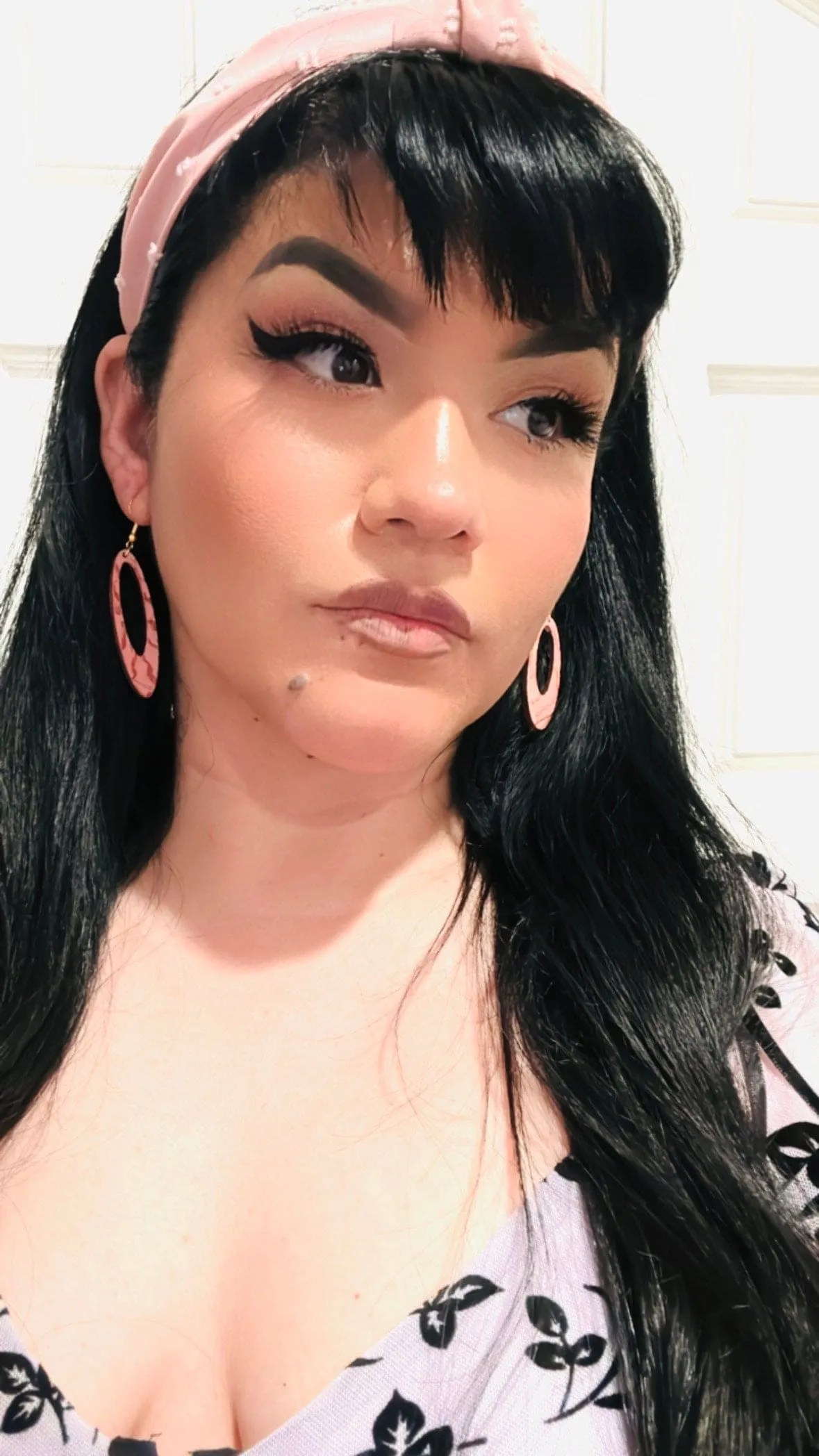 Pink and Copper Hand Painted Earrings