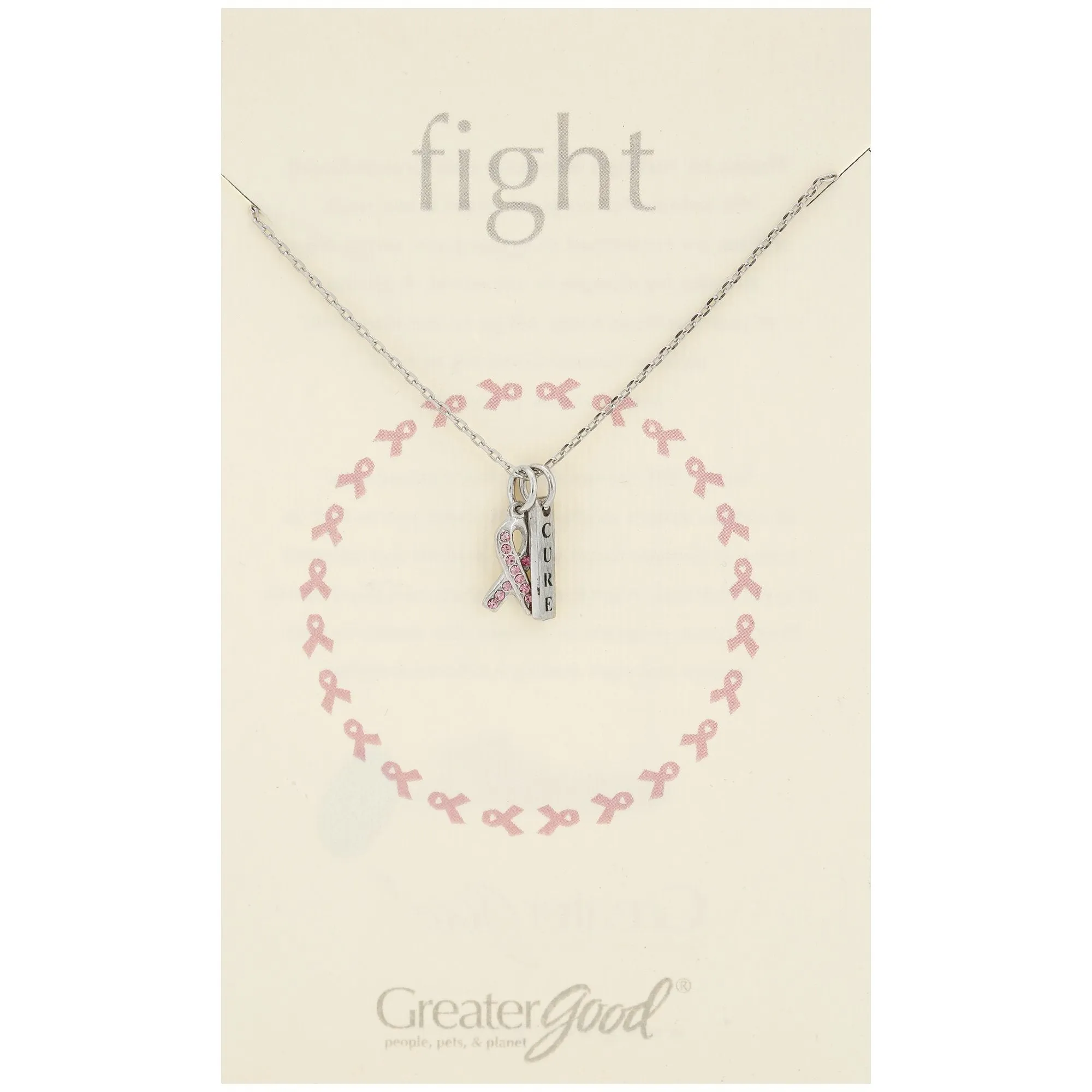 Pink Ribbon Cure Pewter Necklace