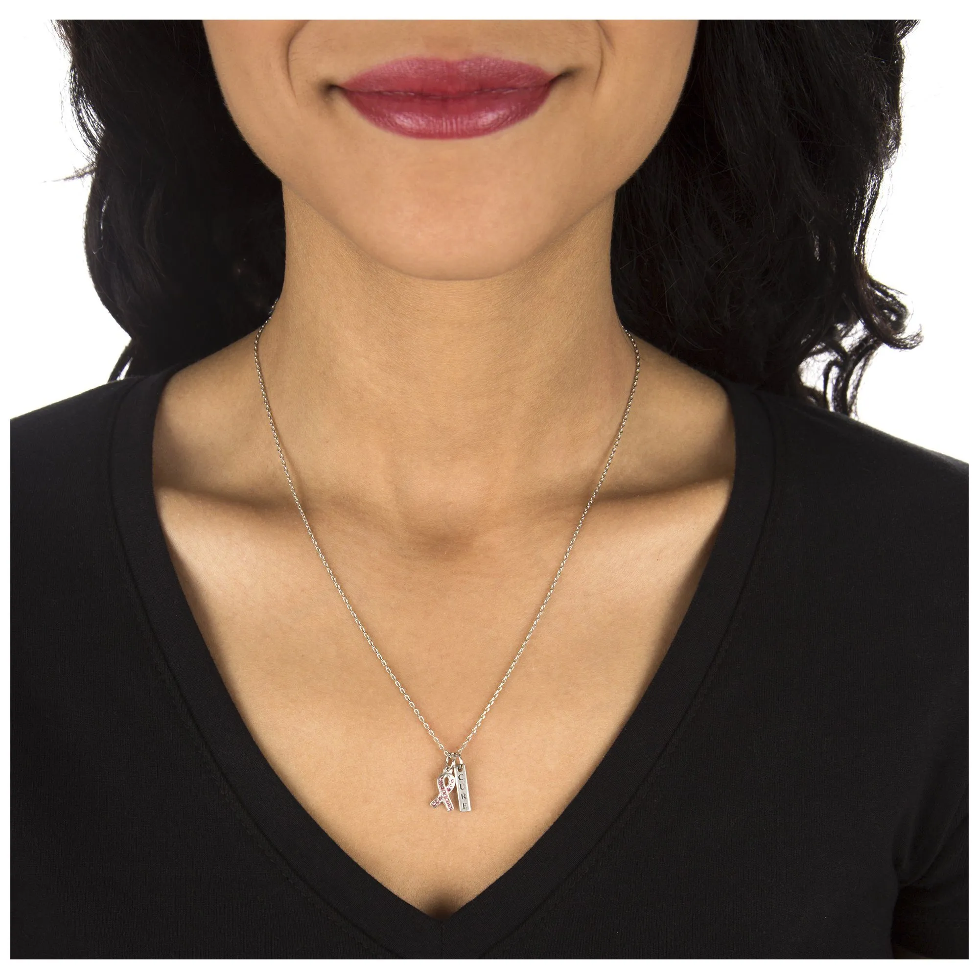 Pink Ribbon Cure Pewter Necklace