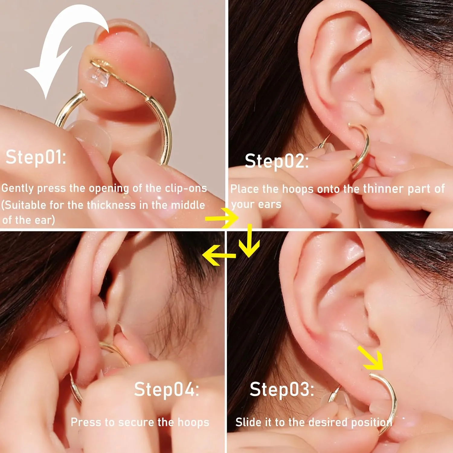 PLOMFOV Clip On Hoop Earrings for Women Non Pierced Earrings Clip On Gold Hoops Fake Earrings Clips for Non-Pierced Ears 10-20MM