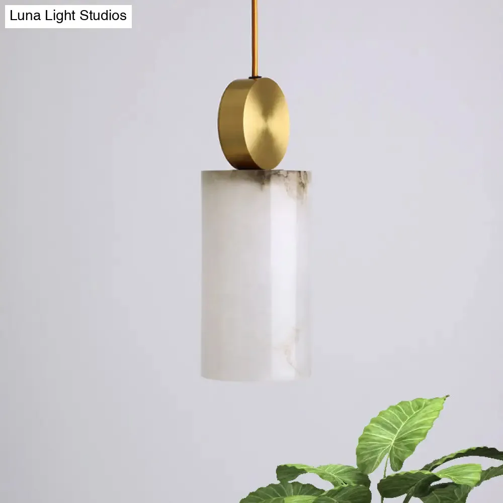 Post Modern Marble Pendant Lamp in White with Gold Top and 1 Head