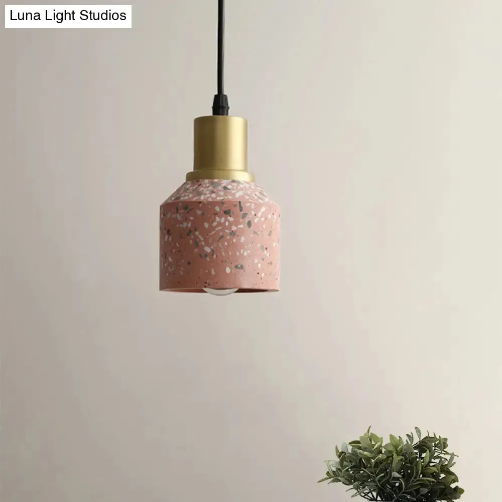 Postmodern Terrazzo Suspended Pendant Lamp - 1 Head, White/Pink & Brass Finish for Coffee Shops