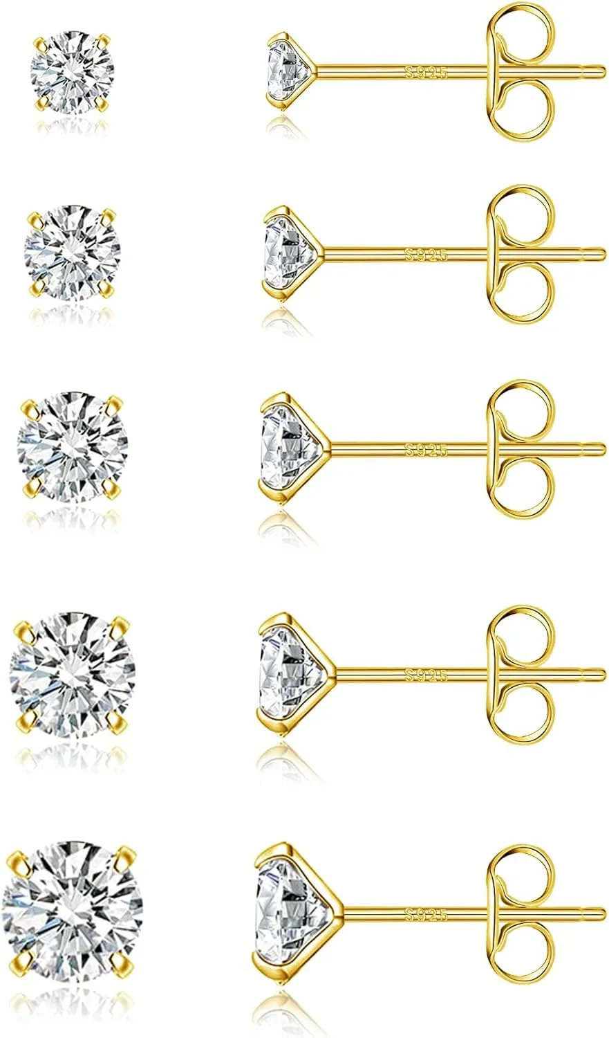 PRETOLE 8 Pairs Sterling Silver Stud Earrings for Women,14K Gold Plated Stud Earrings Set for Women Hypoallergenic Stud Earrings Cubic Zirconia Stud Earrings Small Stud Earrings for Women