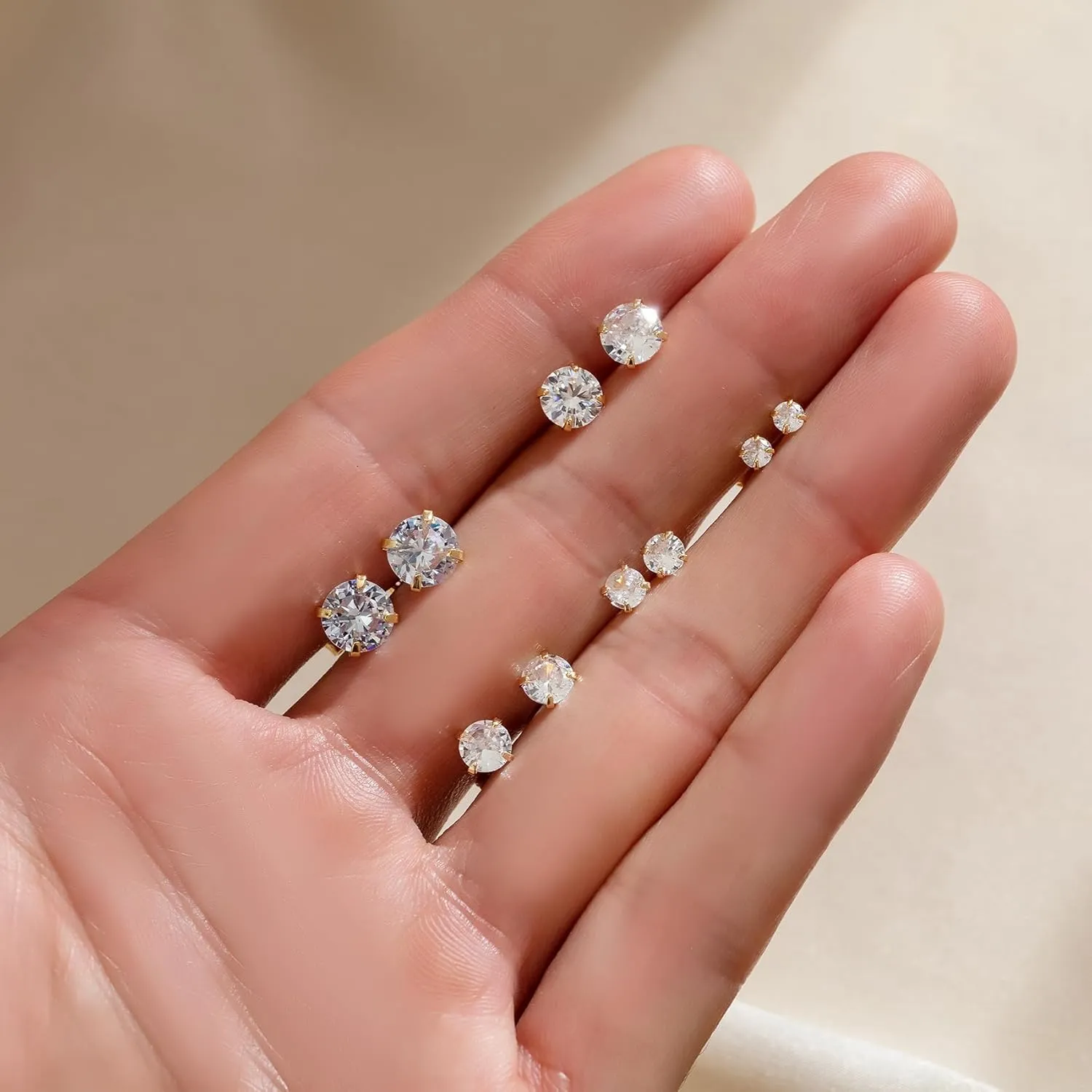 PRETOLE 8 Pairs Sterling Silver Stud Earrings for Women,14K Gold Plated Stud Earrings Set for Women Hypoallergenic Stud Earrings Cubic Zirconia Stud Earrings Small Stud Earrings for Women