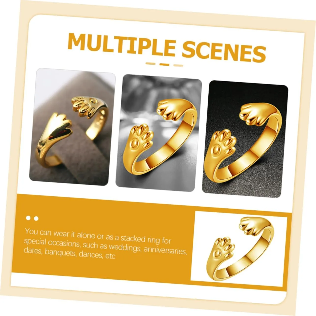 PRETYZOOM Cat Claw Ring Cool Rings Metal Ring Finger Jewelry Creative Ring Adjustable Open Ring Fashion Finger