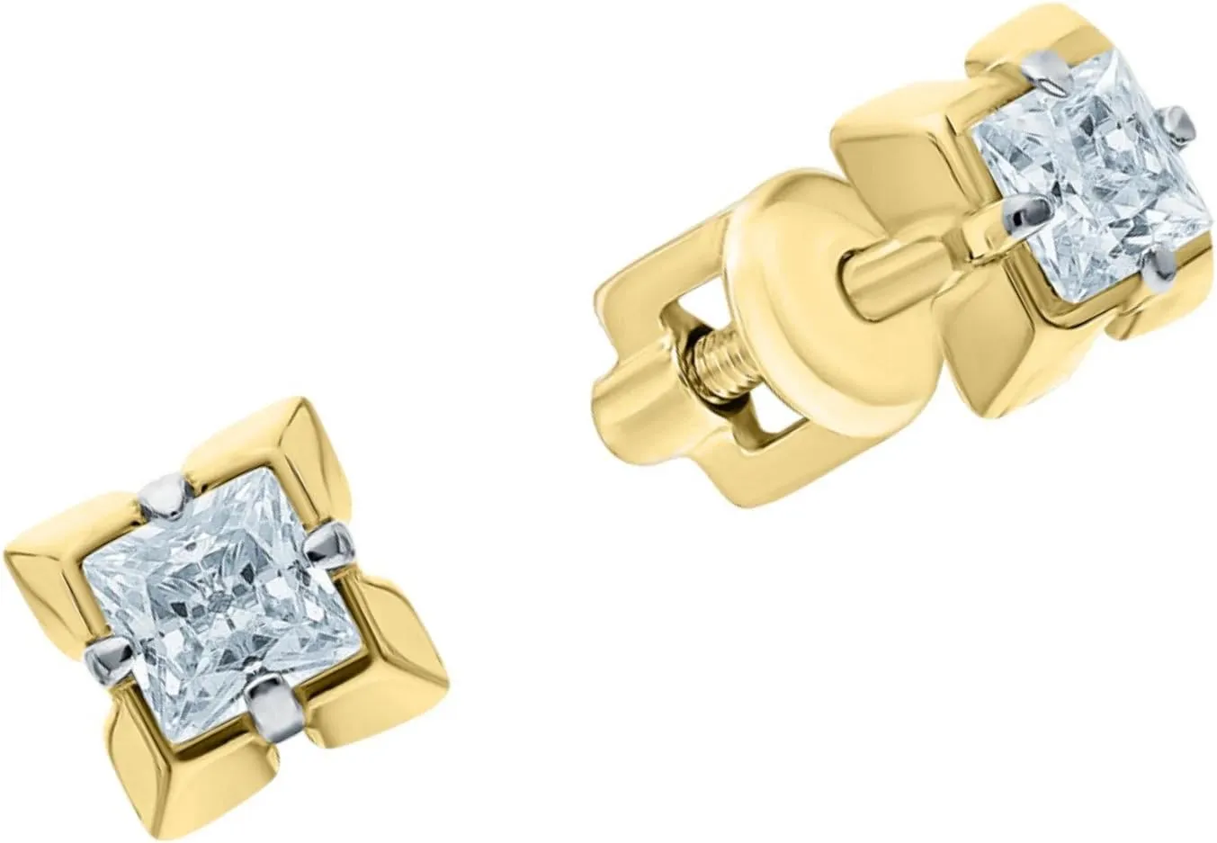 Princess Diamond(1.00ct) Prong Stud, 7mm Solitaire Square Diamond Stud, 14k Solid Gold Earring, Gift for Women.