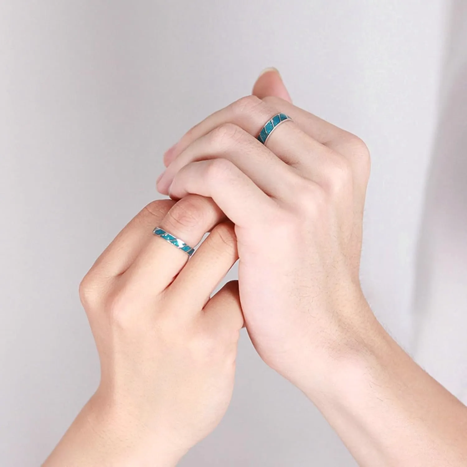 Promise Ring Adjustable, Sterling Silver Engagement Ring Blue with Blue Meteor Couple Adjustable Band Jewelry Gift
