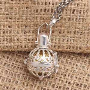 Protective Goddess Silver and Moonstone Harmony Ball Necklace with Brass