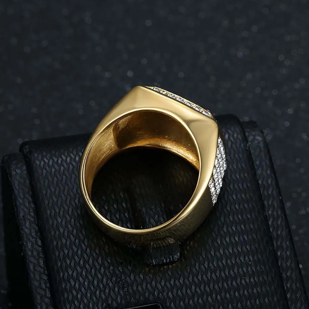 Psivika Gold Plated Bling Pinky Ring Simulated Diamond Hip Hop Iced Out Rings,Bling Gold Diamond Rings,Big Boss Rings