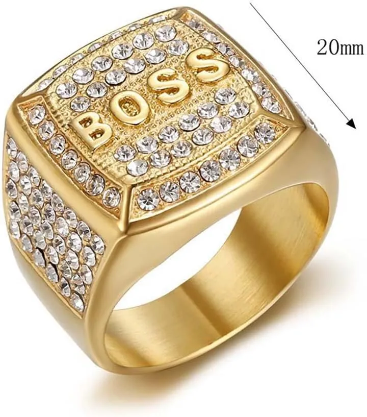 Psivika Gold Plated Bling Pinky Ring Simulated Diamond Hip Hop Iced Out Rings,Bling Gold Diamond Rings,Big Boss Rings