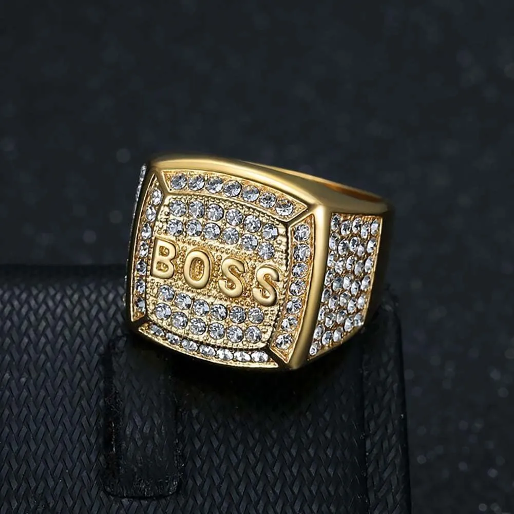 Psivika Gold Plated Bling Pinky Ring Simulated Diamond Hip Hop Iced Out Rings,Bling Gold Diamond Rings,Big Boss Rings