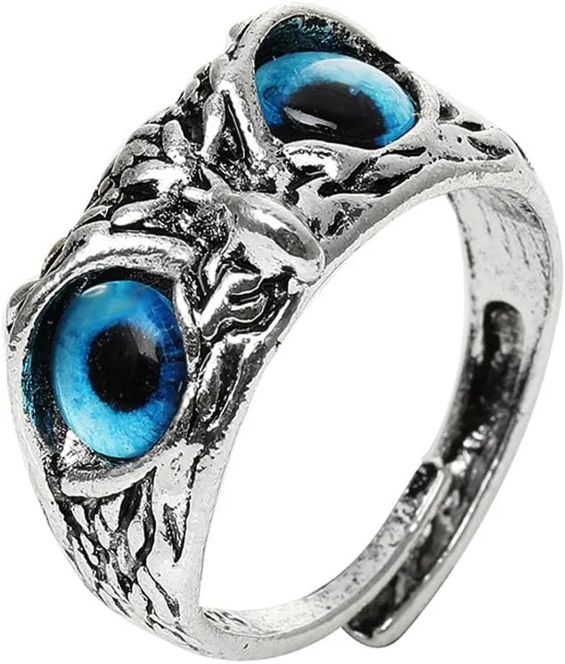 Punk Evil Eye Owl Ring Retro Animal Open Ring,Men Gothic Adjustable Owl Ring Open Statement Ring,Joint Finger Ring for Women Jewelry Accessories