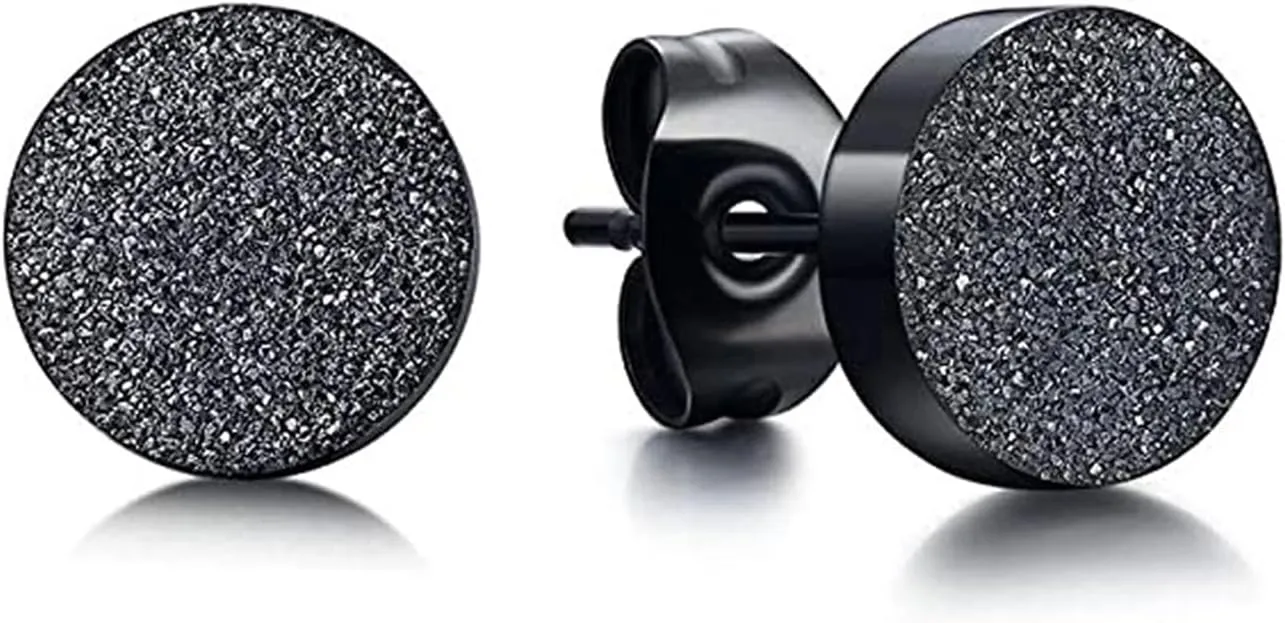 Punk Rock Stainless Steel Sandblast Round Flat Stud Earrings