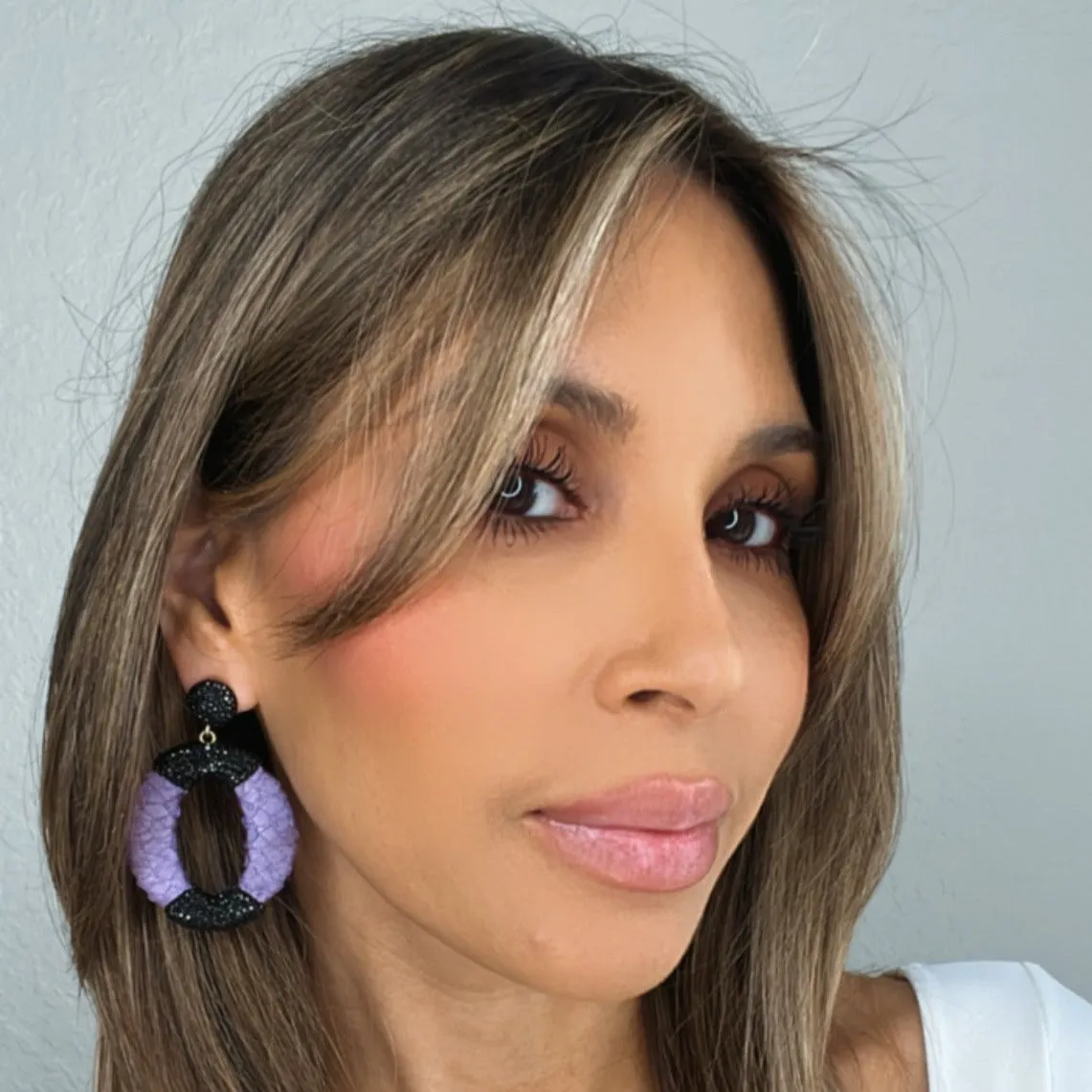Purple Leather & Black Earring
