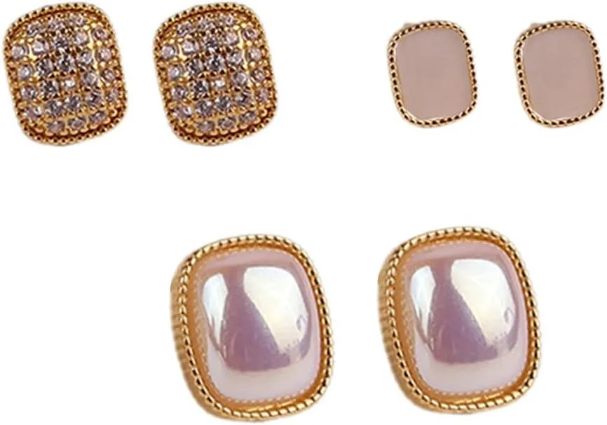 QINGANRAN Cluster Pearl Stud Earrings for Women With Cubic Zirconia Vintage Faux Pearl Earrings Stud Hypoallergenic Post Jewelry Gifts