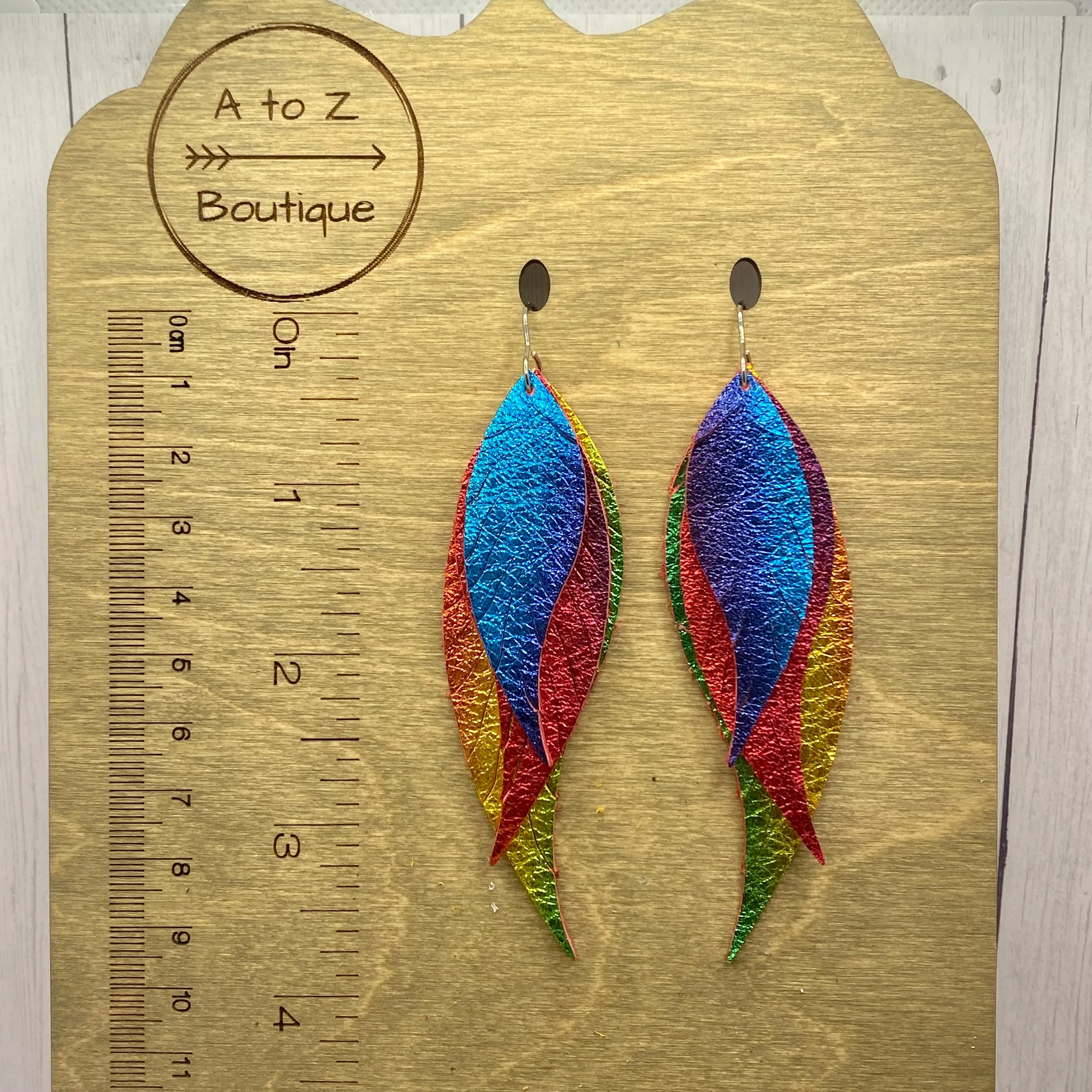 Rainbow Leather Feather Earrings