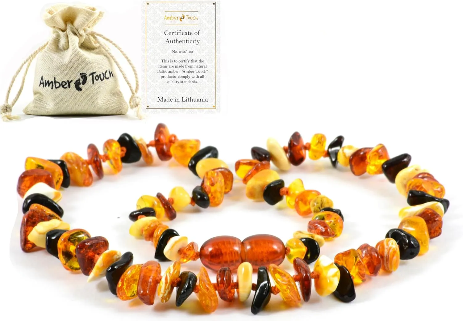 RAW Baltic Amber Necklace - Natural Amber from Baltic Region, Genuine Amber (13in.)
