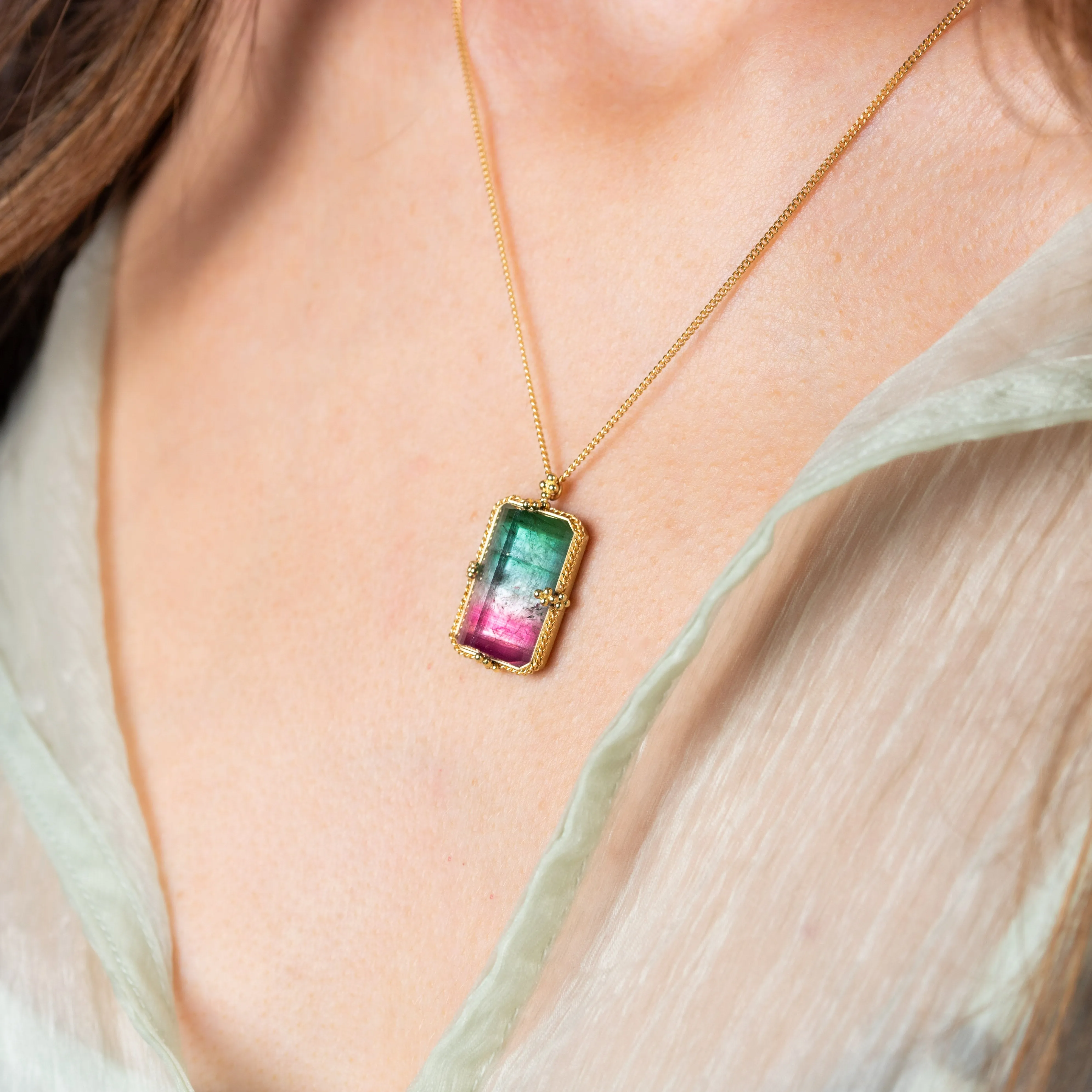 Rectangular Watermelon Tourmaline Necklace