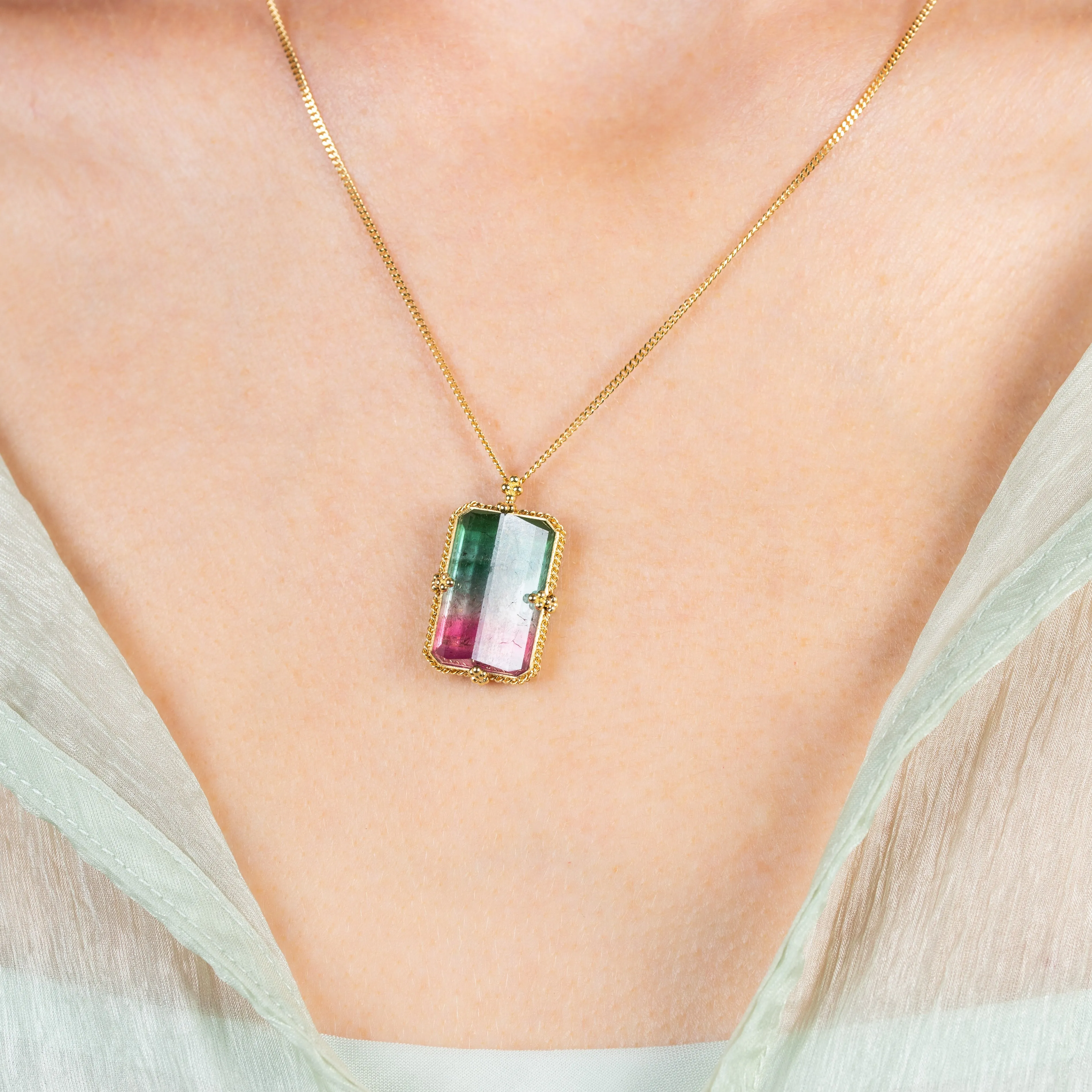 Rectangular Watermelon Tourmaline Necklace