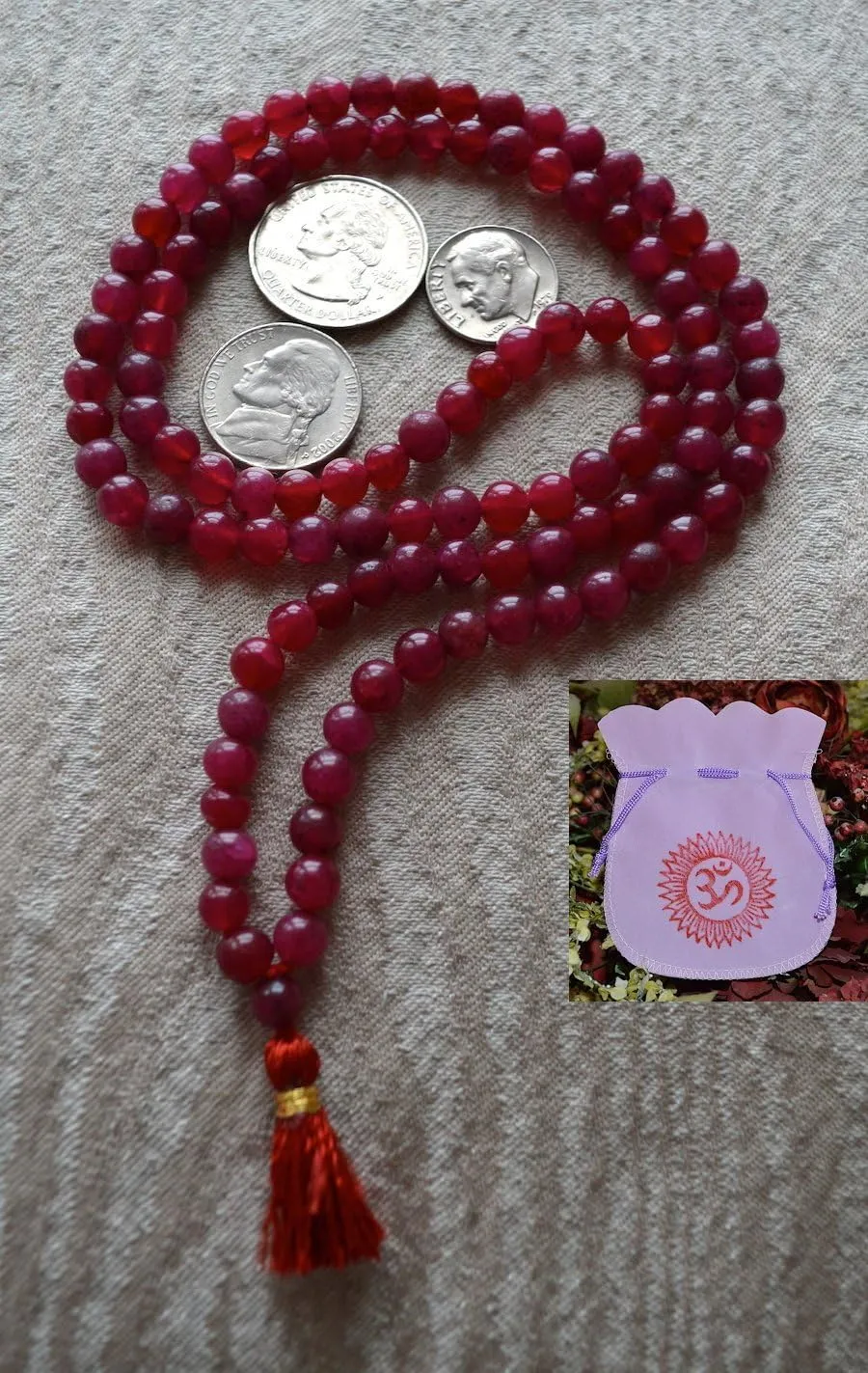 Red Jade Mala Beaded Necklace - Hand Knotted 8mm 108 Prayer Beads - Heart Chakra, Vitality, Passion