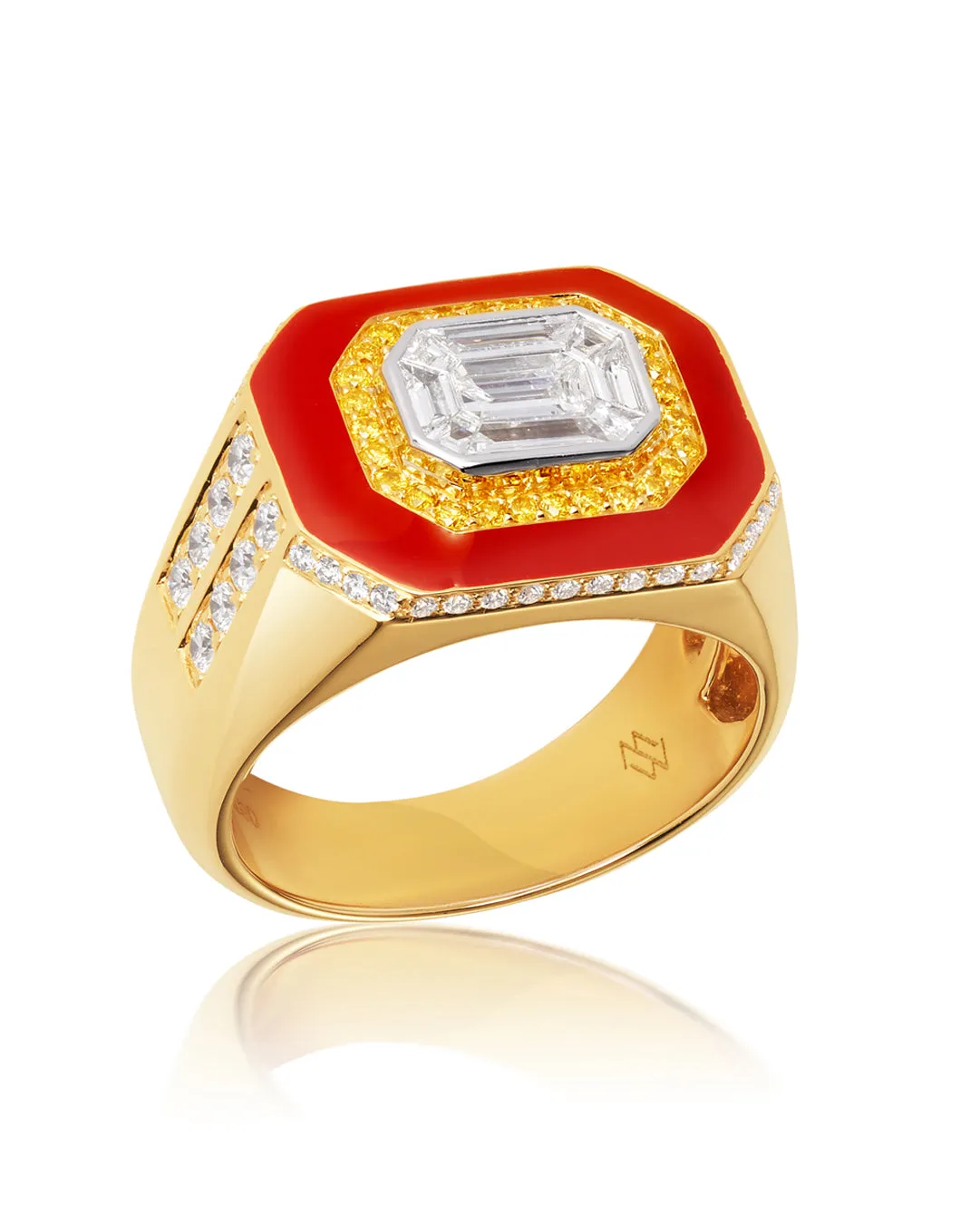 ‘Red’ - Yellow and White Diamond, Red Enamel Ring