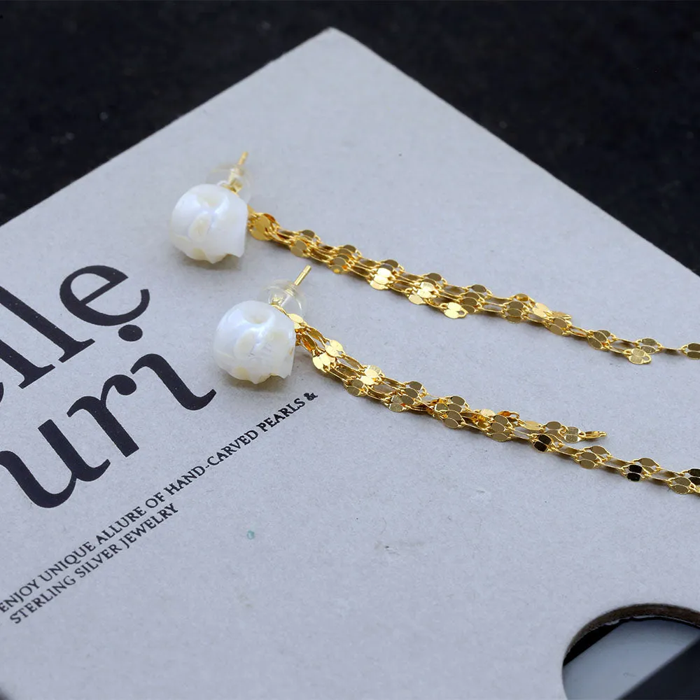 Refined Long Tassel Pearl Skull Earrings