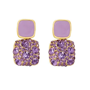 Refined Square Crystal Purple Dangle Earrings