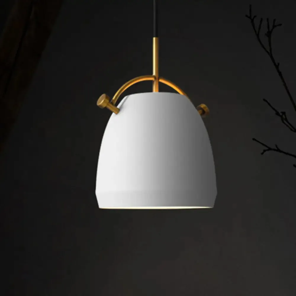 Retro Dome Shade Hanging Ceiling Light - Stylish Metal Pendant Lamp for Table - 10"/11"/13" Width - Black/White - 1 Bulb