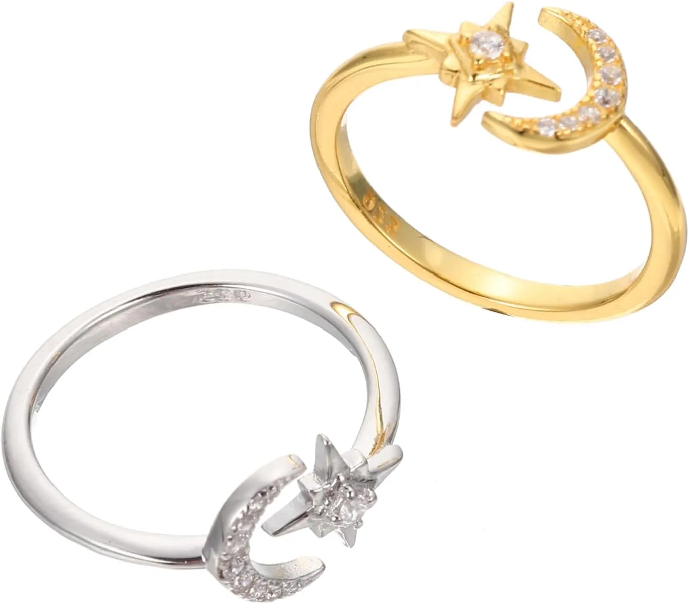 Rhinestone Star Moon Knuckle Rings for Women Gold Plated Adjustable Open Jewelry Ring Set