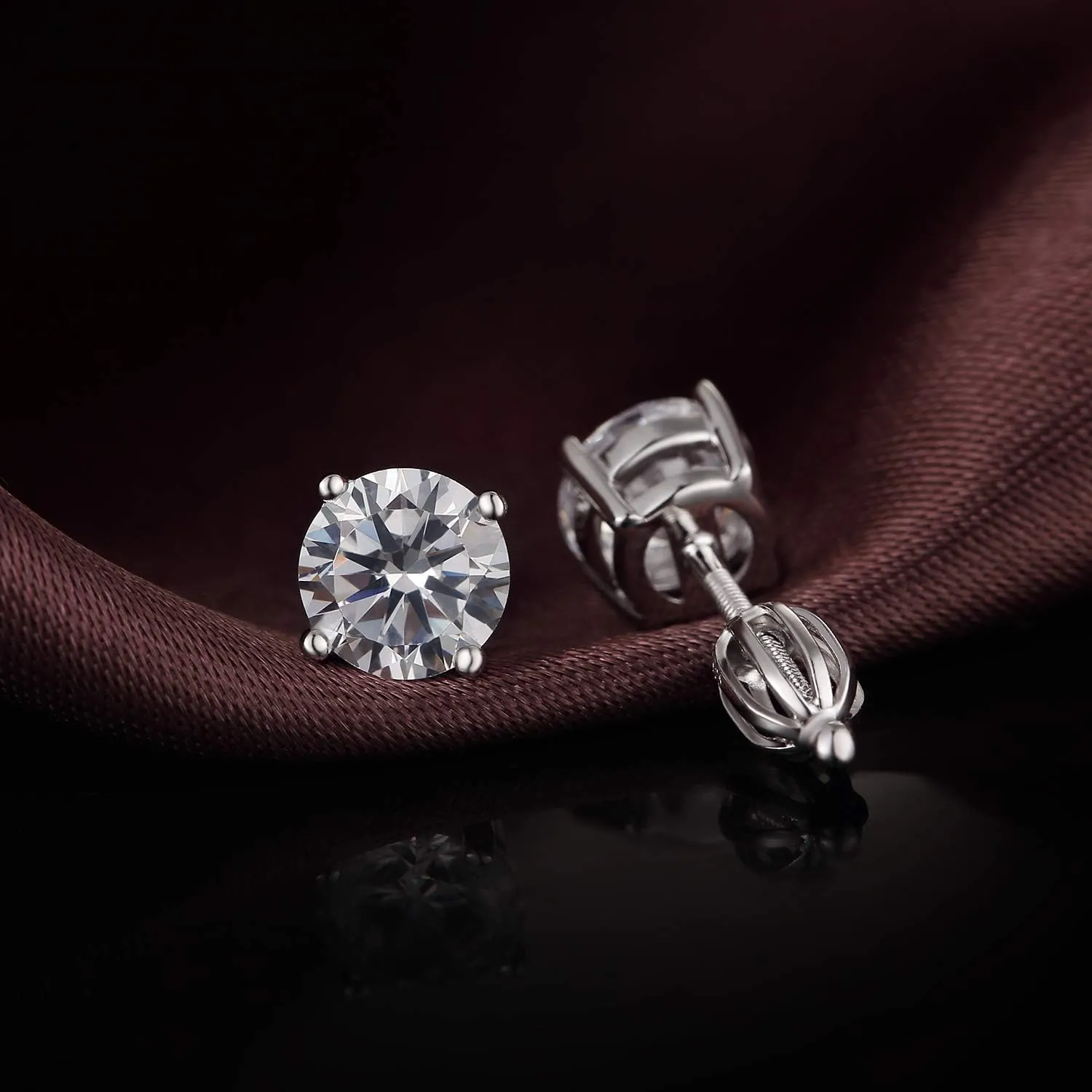 Rhodium Plated Sparkling CZ Diamond Stud Earrings 925 Sterling Silver Round Cut and Princess Cut 5A  Cubic Zirconia Stud Earrings | Screw Back CZ Stud Earrings Hypoallergenic Earrings