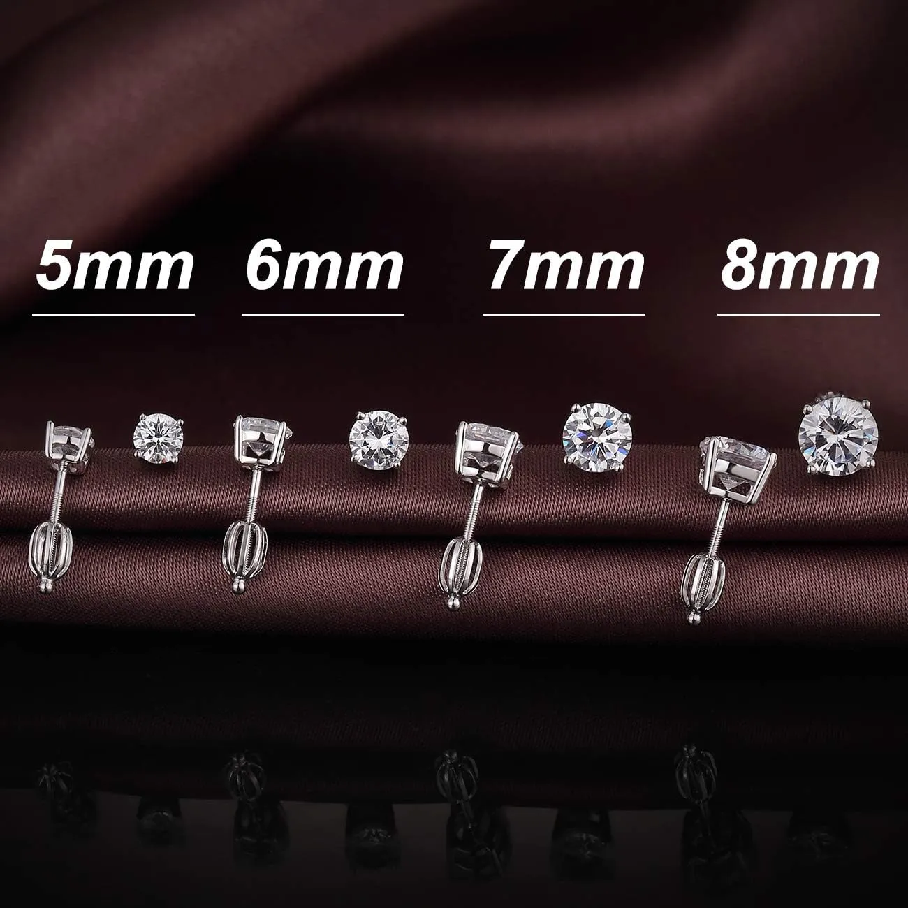Rhodium Plated Sparkling CZ Diamond Stud Earrings 925 Sterling Silver Round Cut and Princess Cut 5A  Cubic Zirconia Stud Earrings | Screw Back CZ Stud Earrings Hypoallergenic Earrings