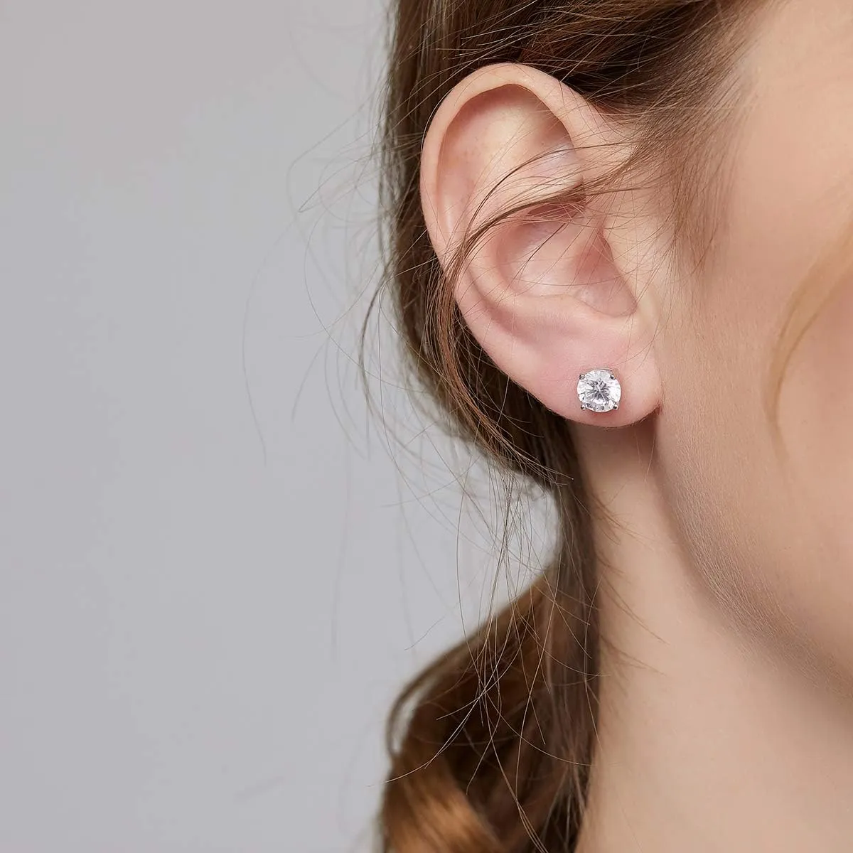 Rhodium Plated Sparkling CZ Diamond Stud Earrings 925 Sterling Silver Round Cut and Princess Cut 5A  Cubic Zirconia Stud Earrings | Screw Back CZ Stud Earrings Hypoallergenic Earrings