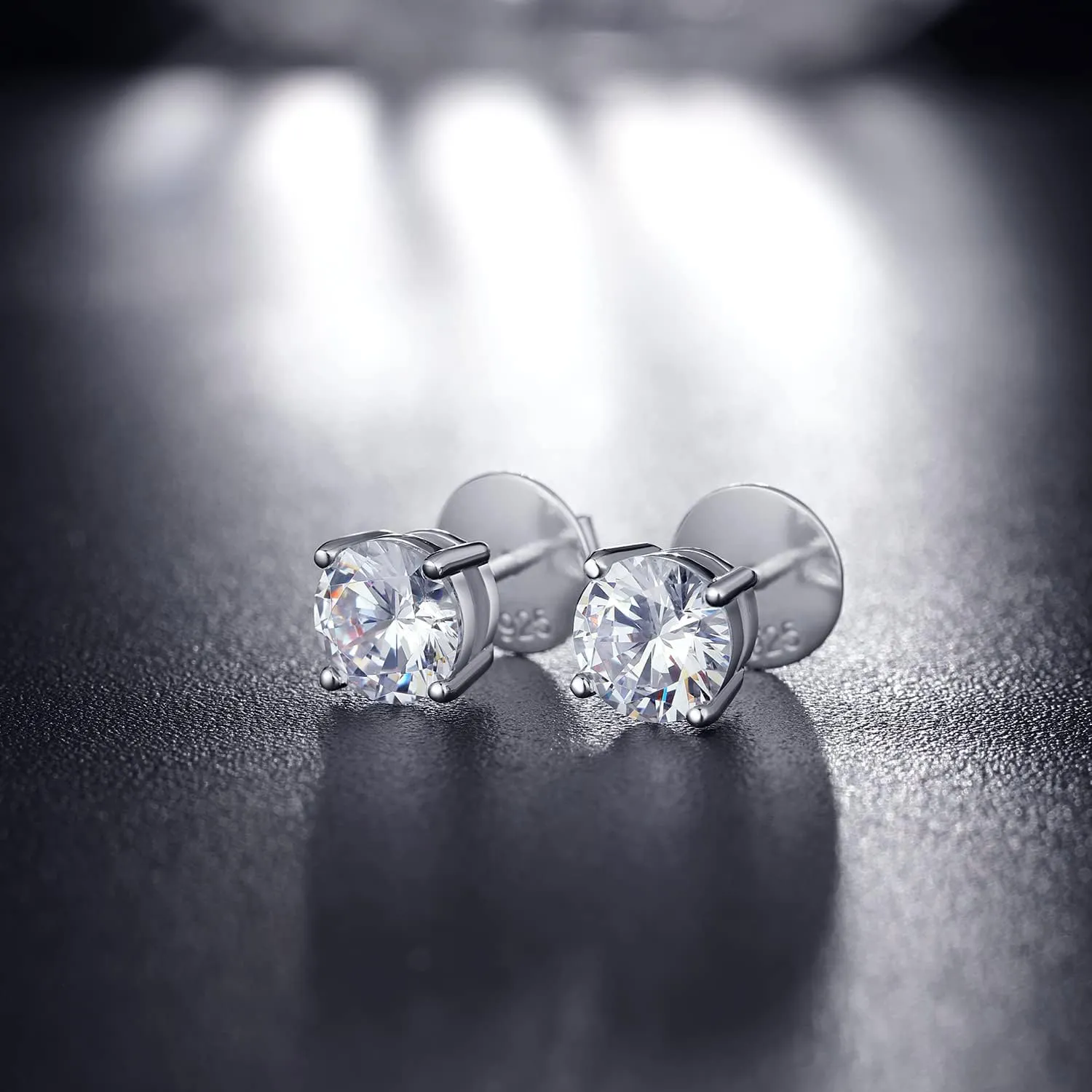 Rhodium Plated Sparkling CZ Diamond Stud Earrings 925 Sterling Silver Round Cut and Princess Cut 5A  Cubic Zirconia Stud Earrings | Screw Back CZ Stud Earrings Hypoallergenic Earrings