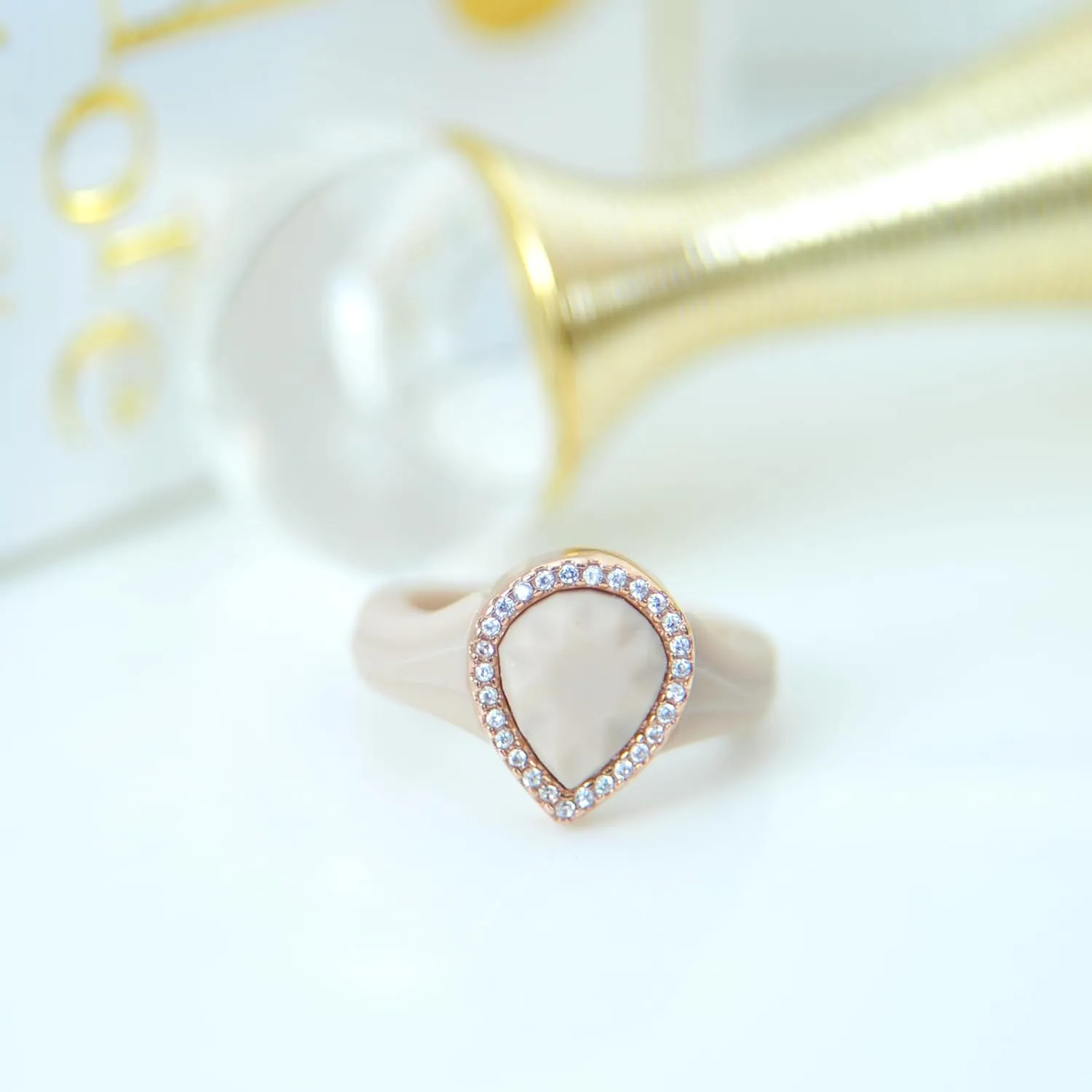 Rinfit Womens Silicone Wedding Ring - Anniversary Ring Women - Promise Rings for Her with Pear Metal Frame & Cubic Zirconia Stones - Patented Design