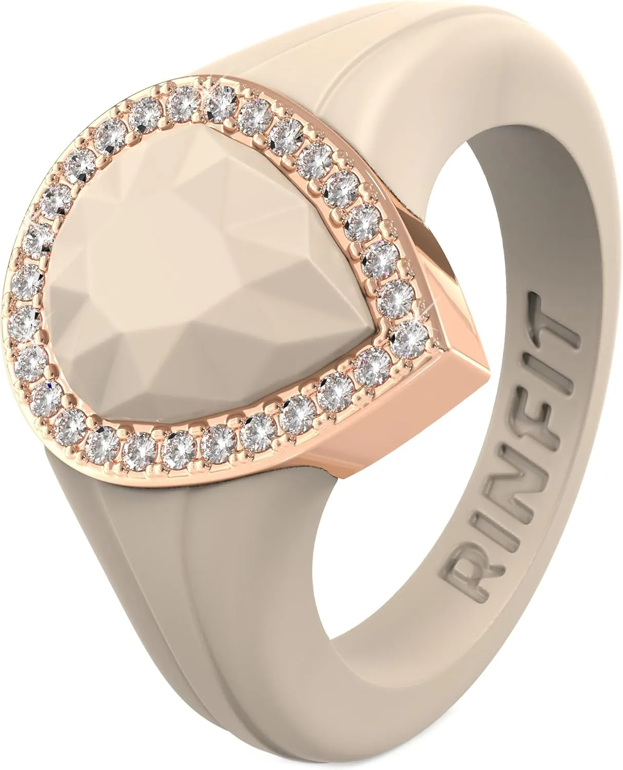 Rinfit Womens Silicone Wedding Ring - Anniversary Ring Women - Promise Rings for Her with Pear Metal Frame & Cubic Zirconia Stones - Patented Design