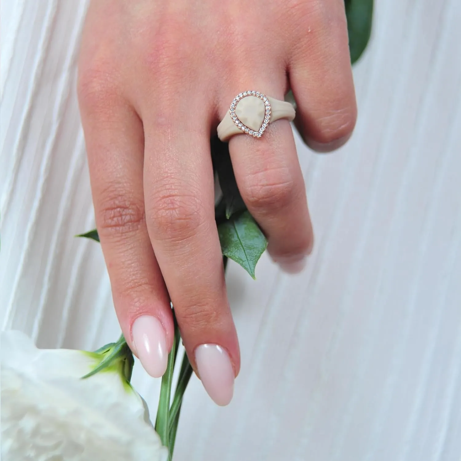 Rinfit Womens Silicone Wedding Ring - Anniversary Ring Women - Promise Rings for Her with Pear Metal Frame & Cubic Zirconia Stones - Patented Design