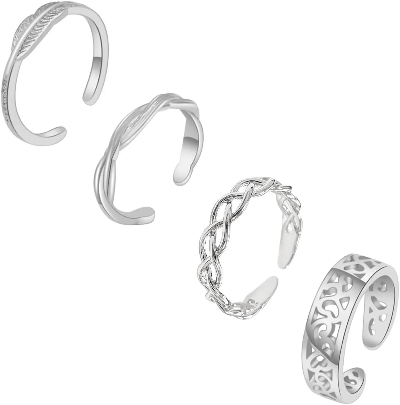 Ritach 925 Sterling Silver Minimalist Toe Rings Set 14K Gold Plated Simple Open Adjustable Band Toe Rings for Women Beach Foot Jewelry for Summer