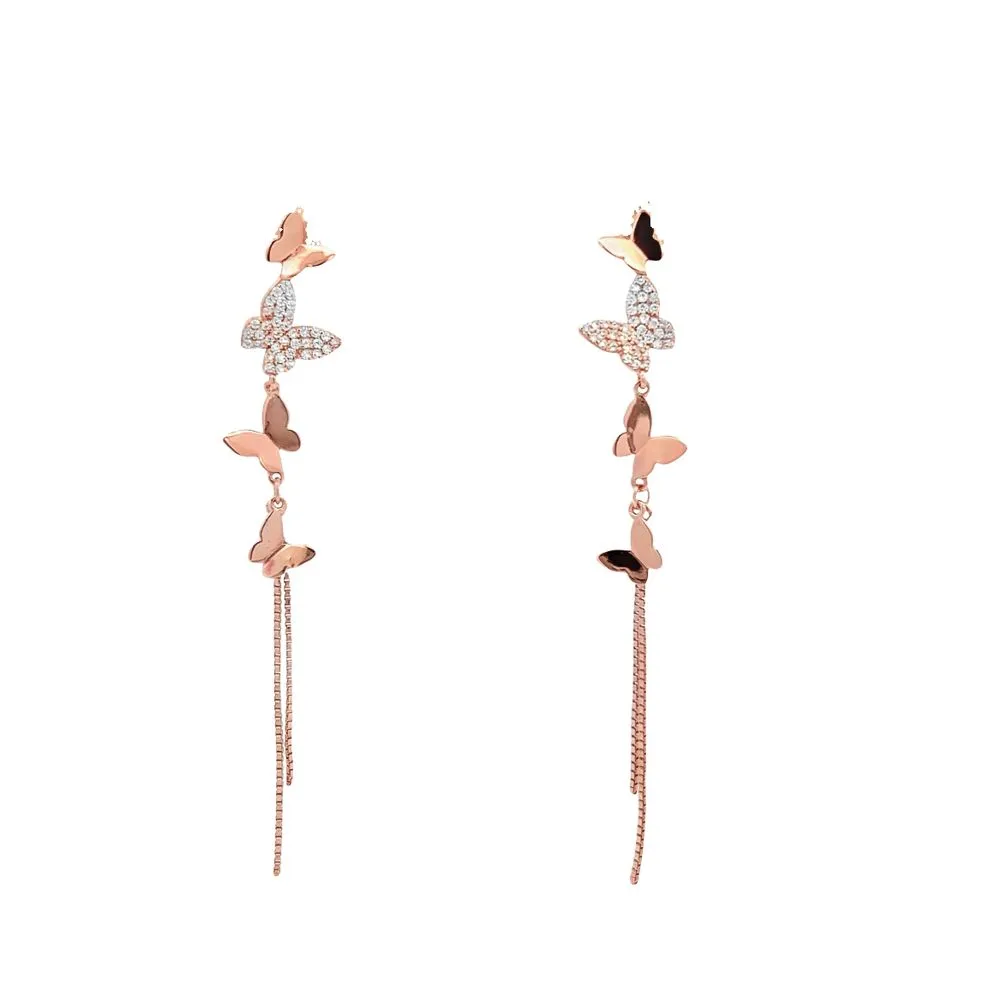 Rose Gold Butterfly Chain Drop Earrings